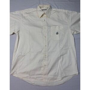 Vintage Bugle Boy Company Mens Cream Cotton Short Sleeve Button Down Shirt L